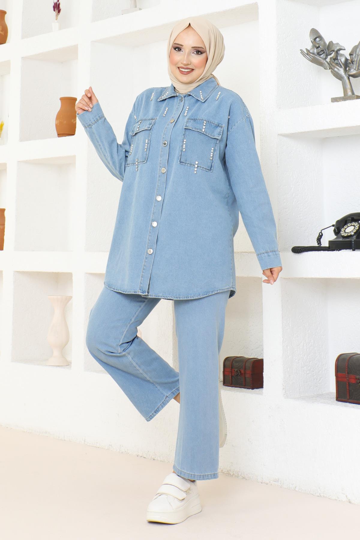 Stein Detail Denim Set