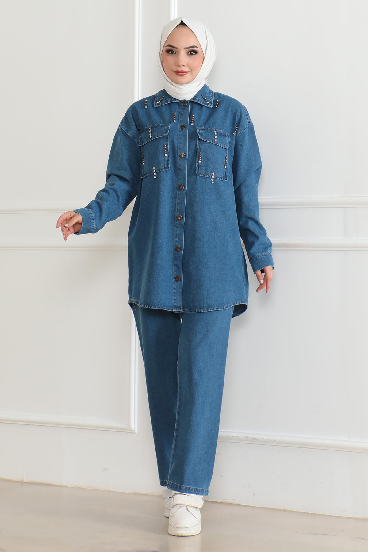 Stein Detail Denim Set
