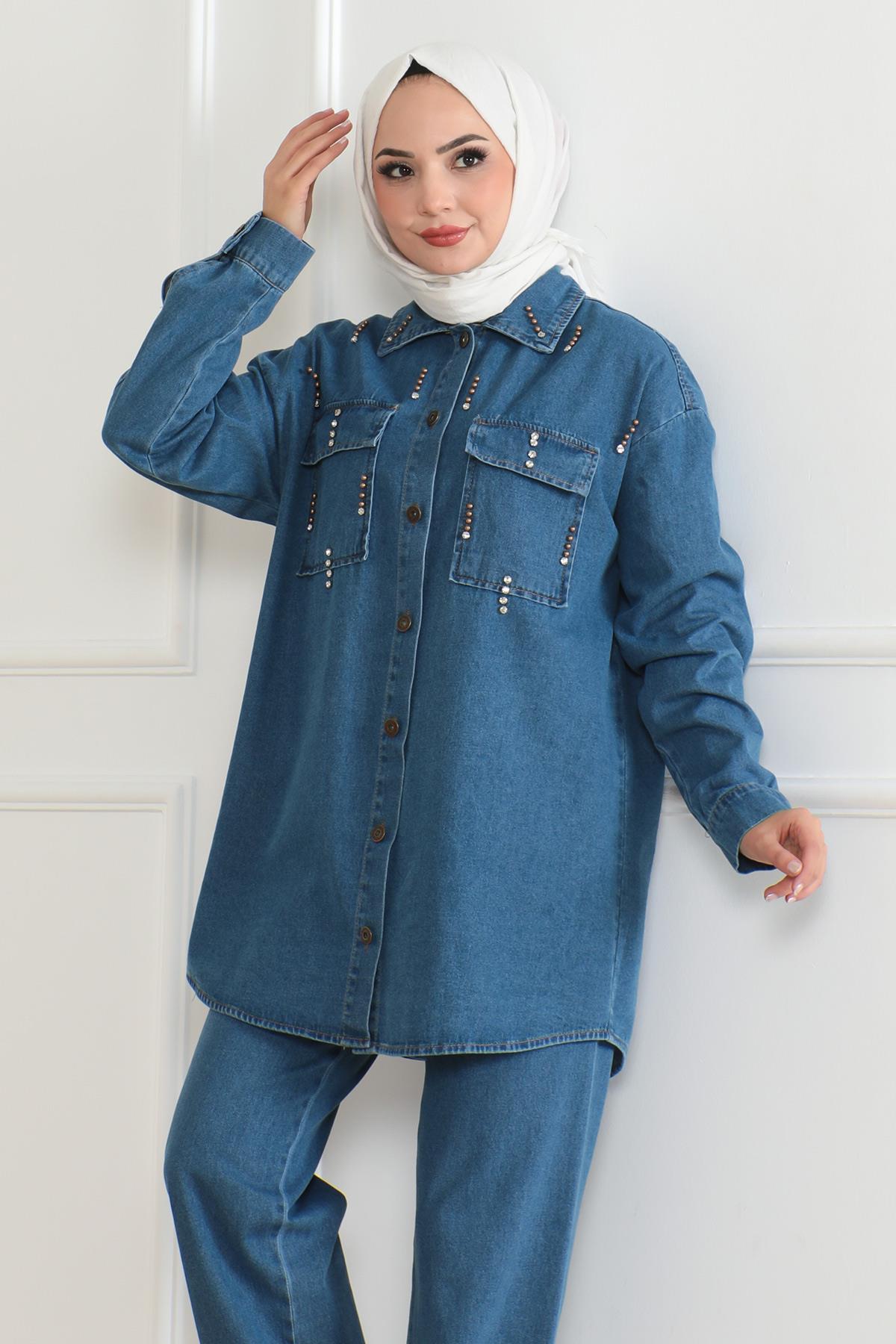 Stein Detail Denim Set