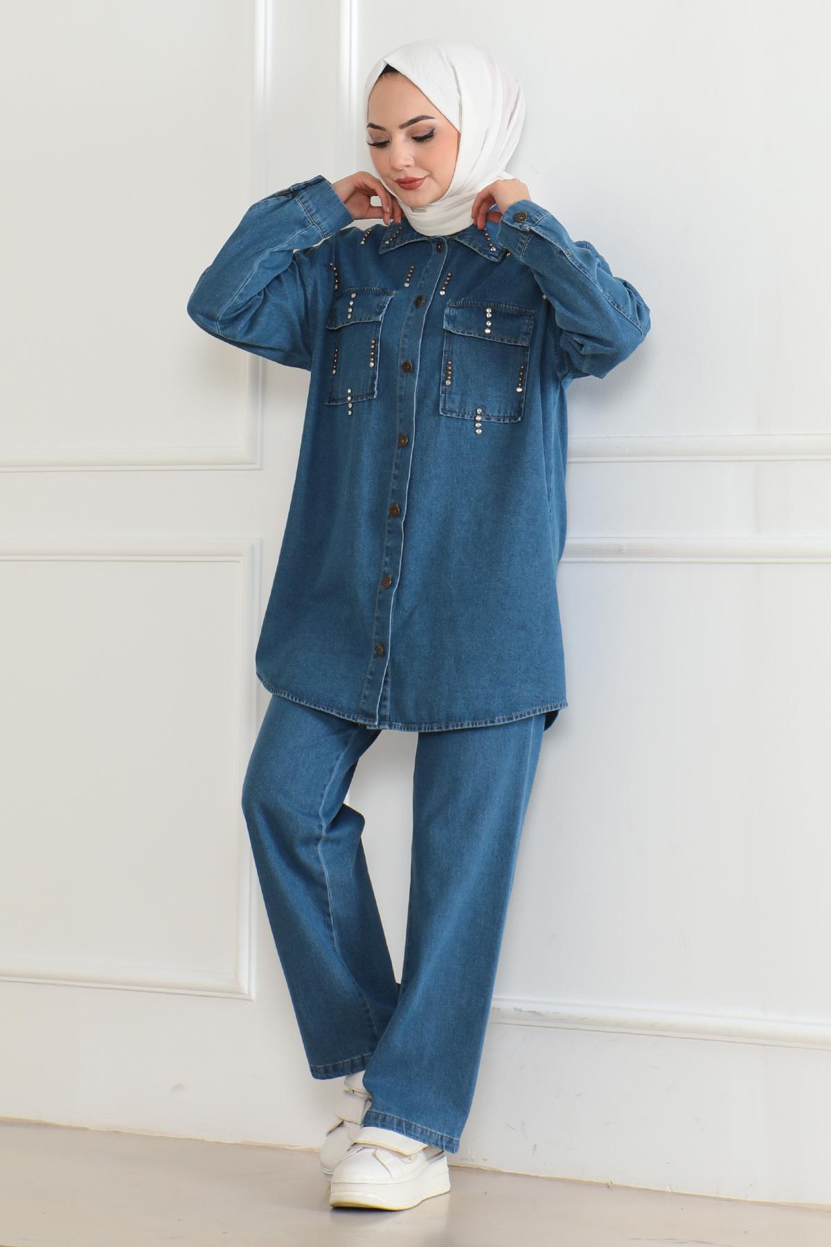 Stein Detail Denim Set