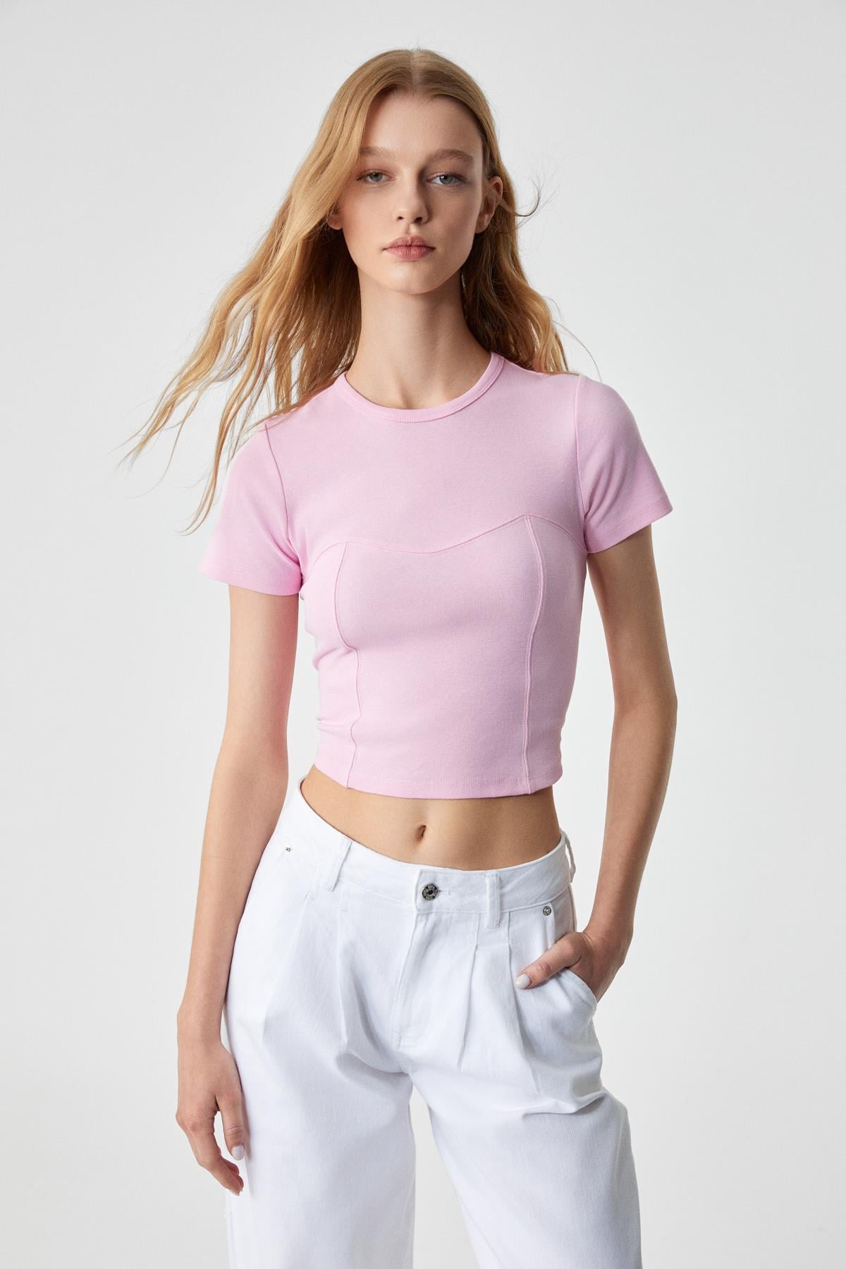 ETHIQUET Damen Slim Kurzarm T-Shirt Rosa