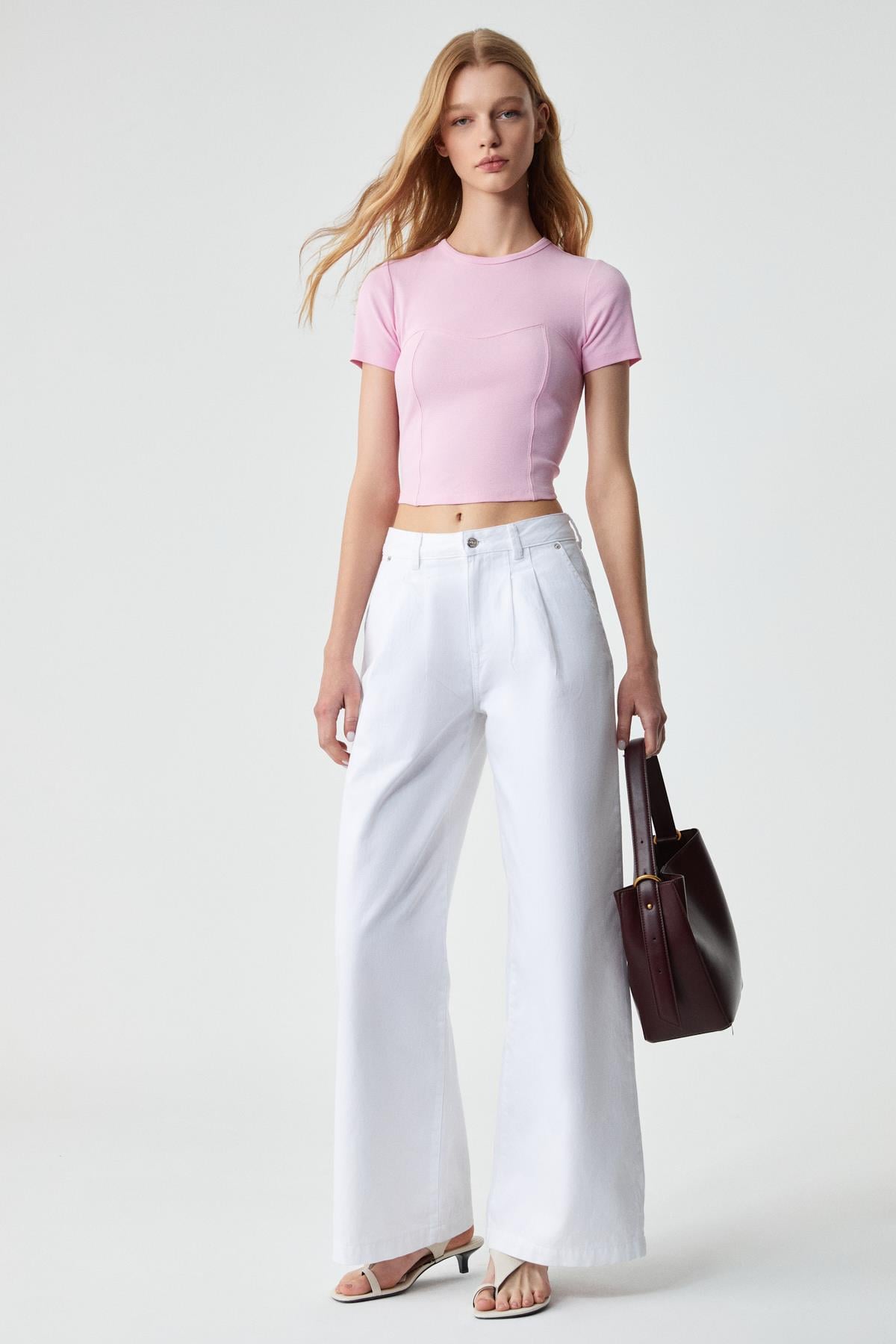 ETHIQUET Damen Slim Kurzarm T-Shirt Rosa
