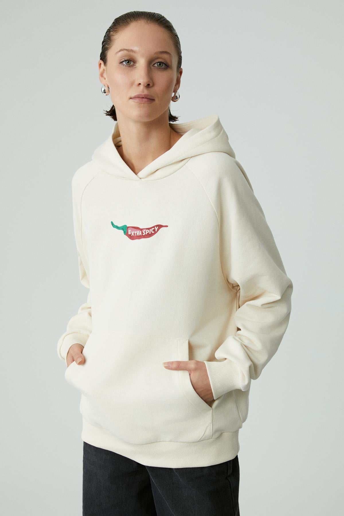 GRIMELANGE CHILLI Damen Kapuzen-Sweatshirt Ecru