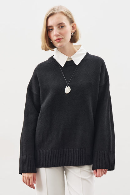 SCHWARZER, GROßER ÜBERGRÖSSE-PULLOVER