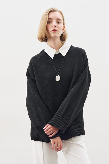 SCHWARZER, GROßER ÜBERGRÖSSE-PULLOVER
