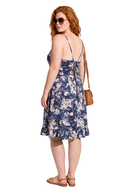 Blumenkleid mit Offenem Rücken Midi