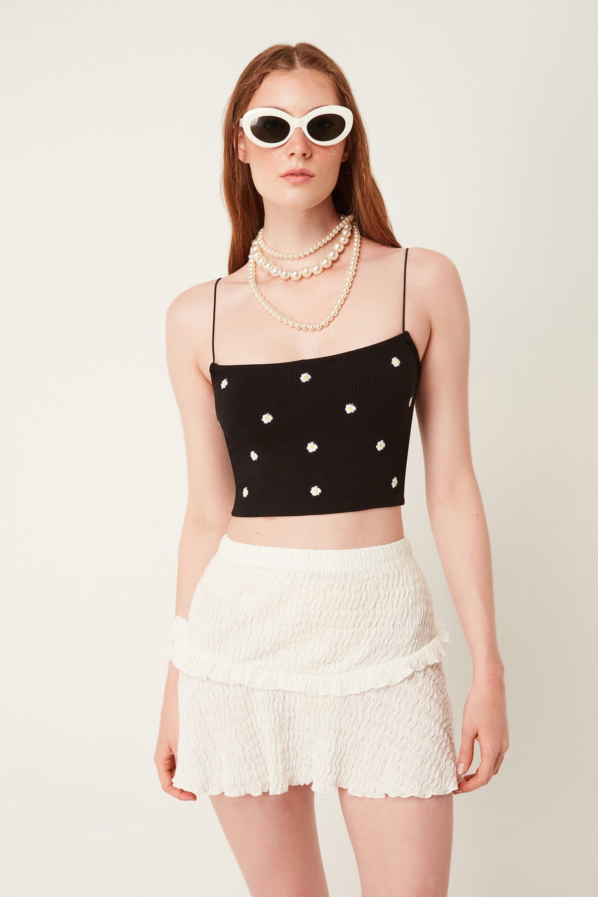 Crop-Top mit Blumenmuster und Trägern