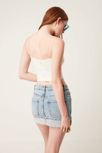 Crop-Top mit Blumenmuster und Trägern