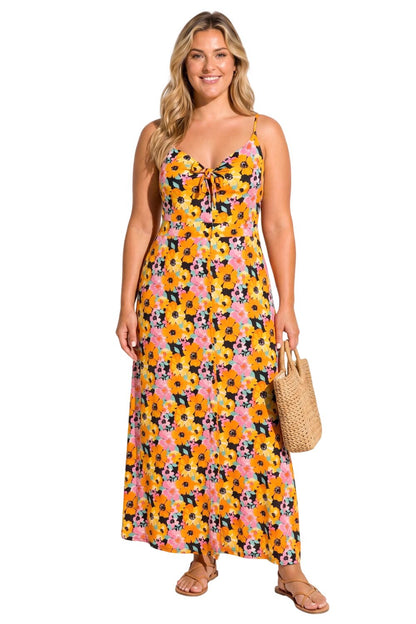 Blumen-Krawattenhals Maxikleid