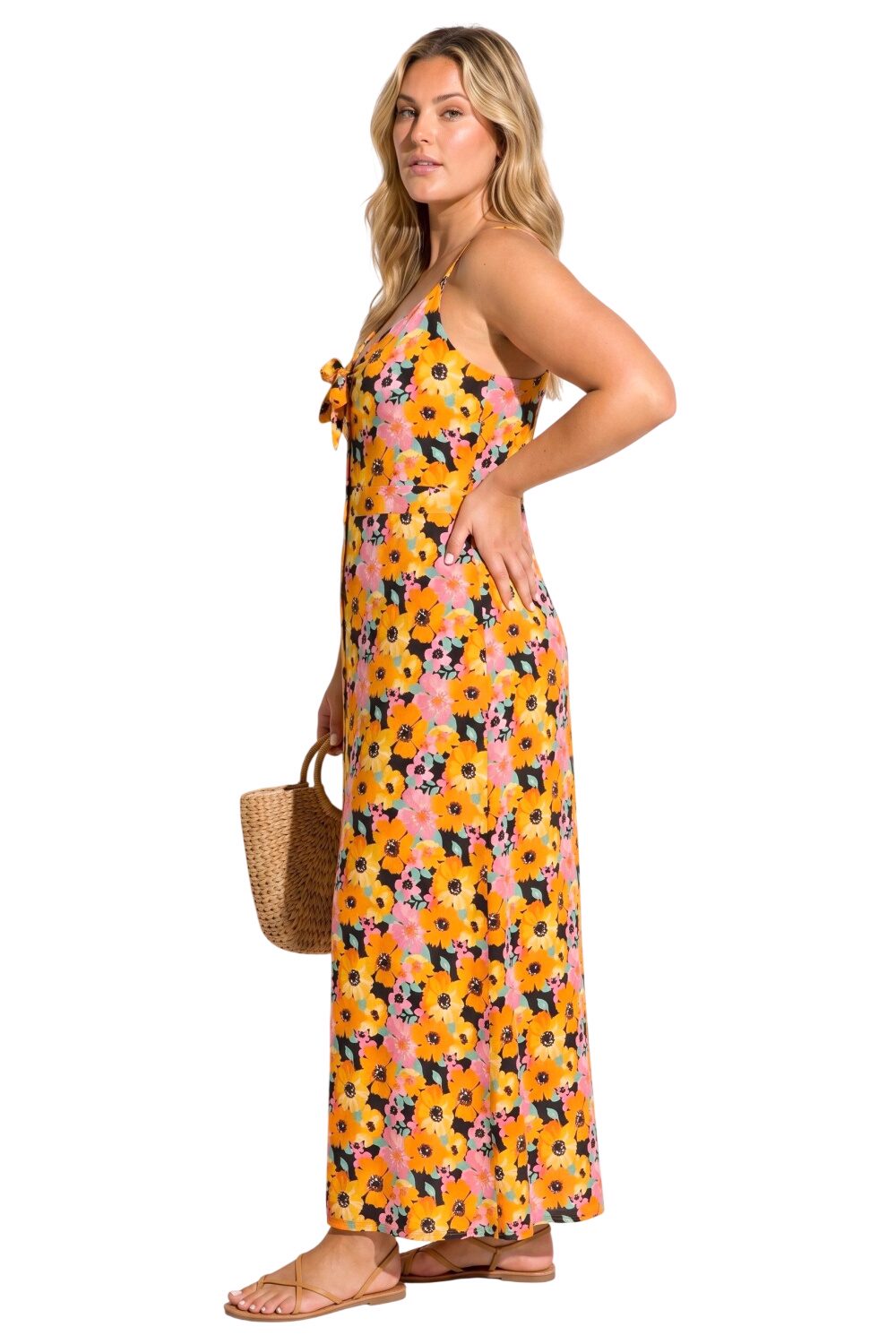 Blumen-Krawattenhals Maxikleid