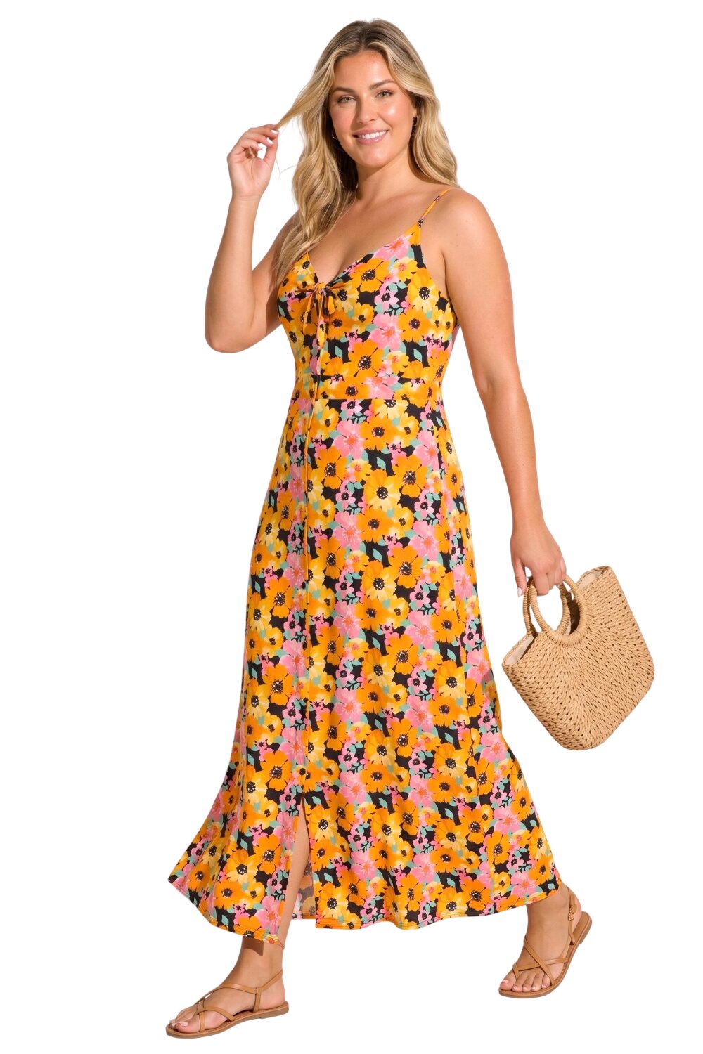 Blumen-Krawattenhals Maxikleid