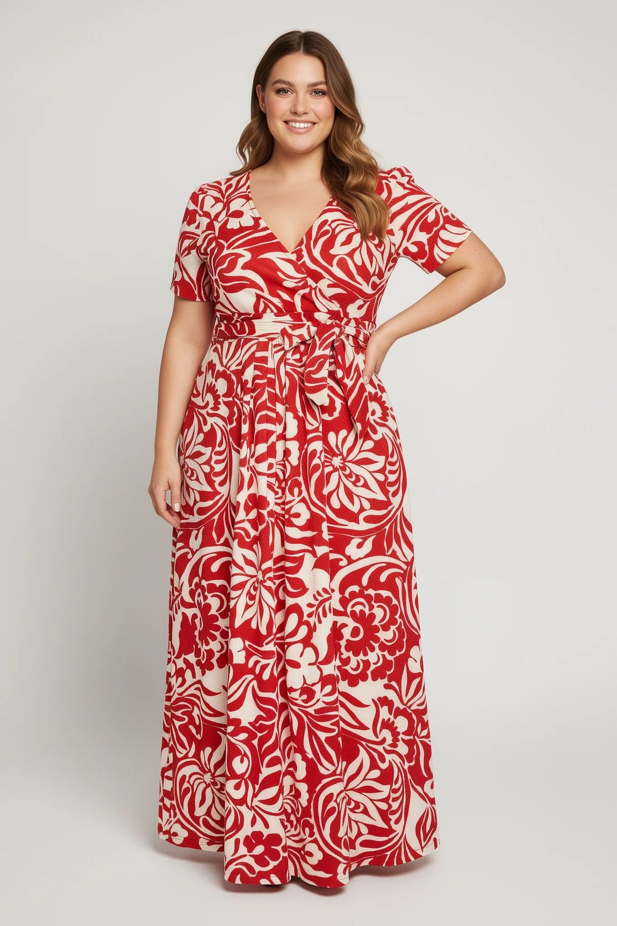 Wickelkleid mit Blumenmuster und Struktur