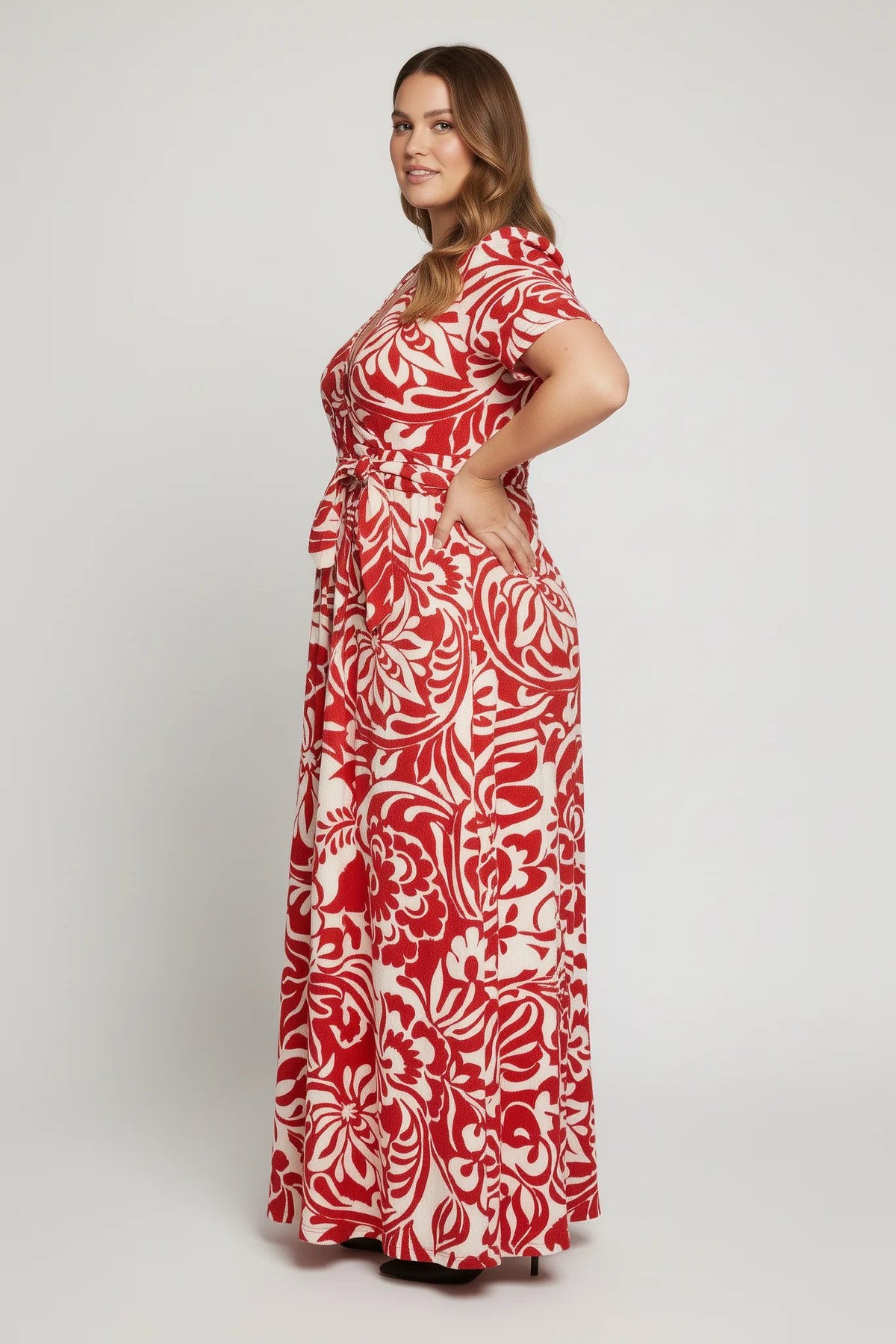 Wickelkleid mit Blumenmuster und Struktur