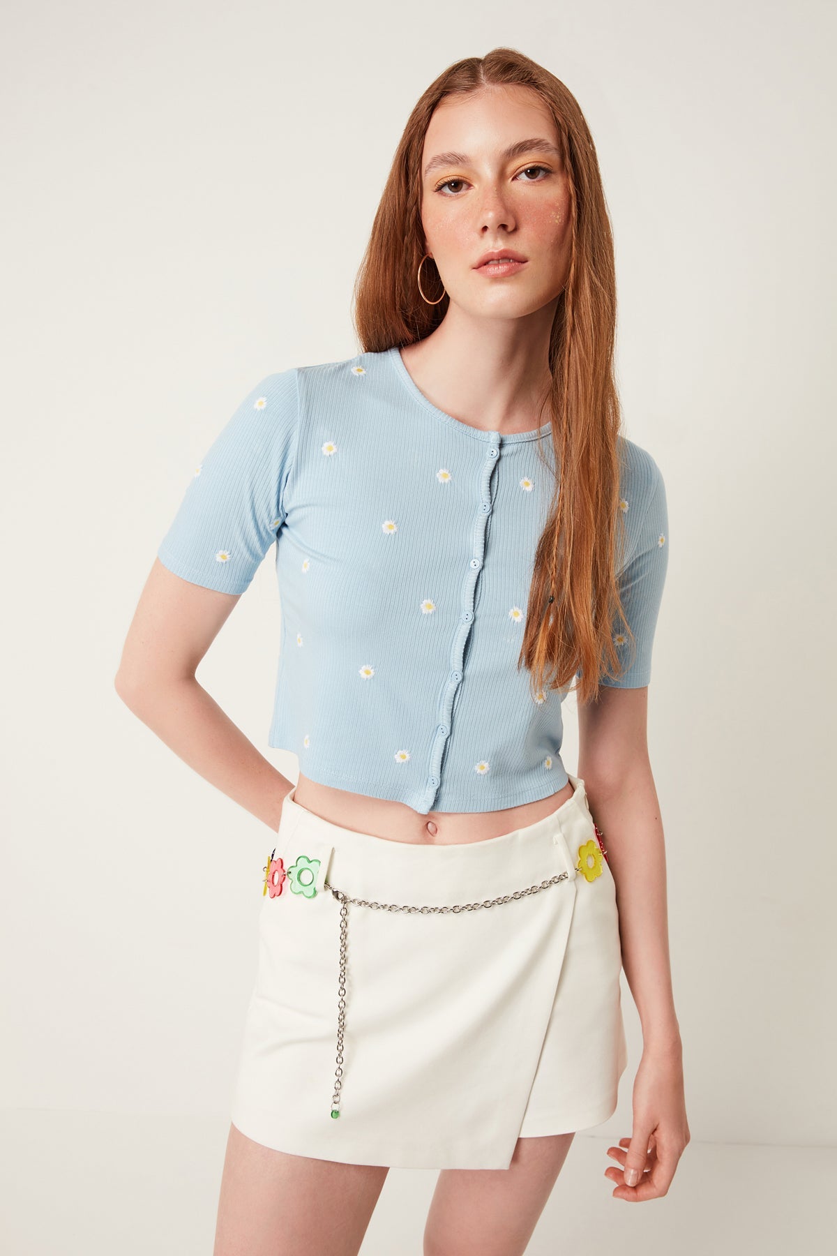 Kurzarm-Cardigan mit Blumenmuster