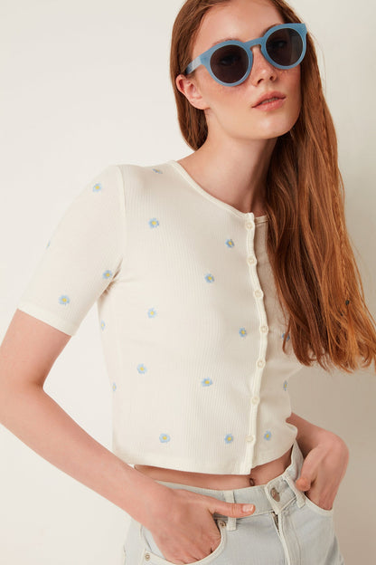 Kurzarm-Cardigan mit Blumenmuster