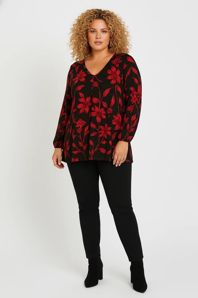 Bluse mit Blumenmuster und Falten