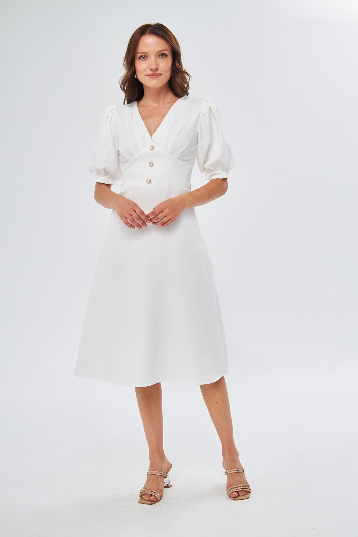 Midikleid mit Blumenmuster und V-Ausschnitt