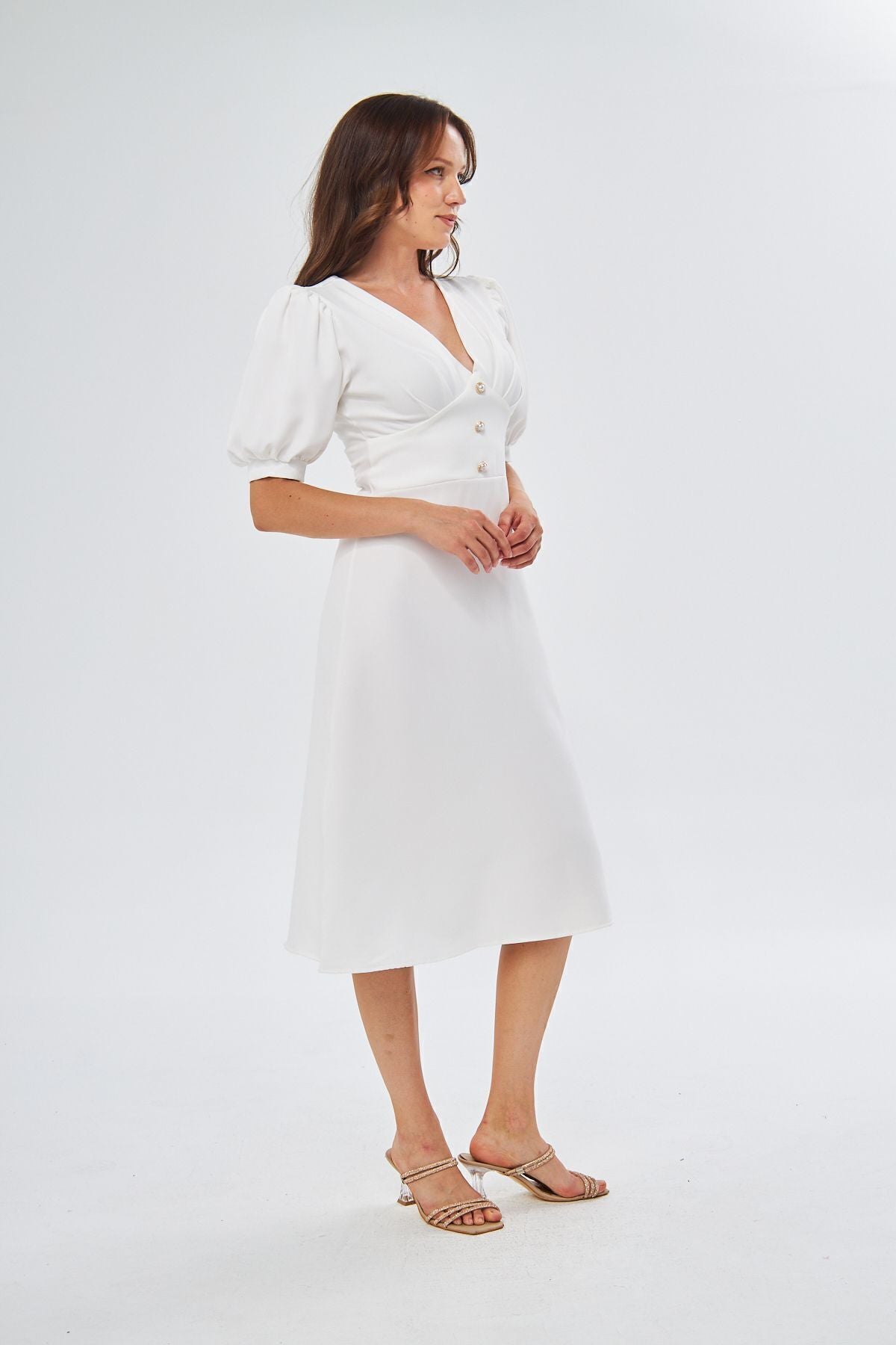 Midikleid mit Blumenmuster und V-Ausschnitt