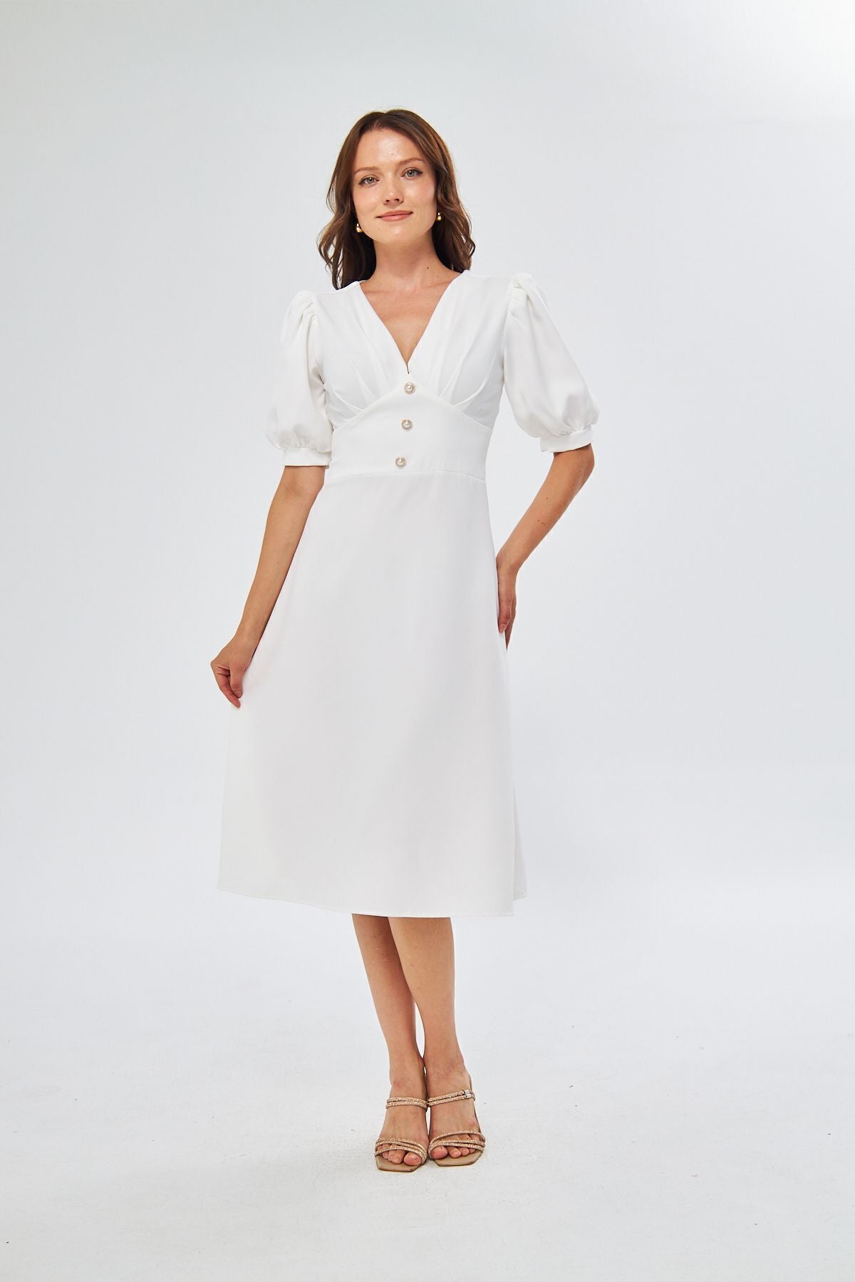 Midikleid mit Blumenmuster und V-Ausschnitt