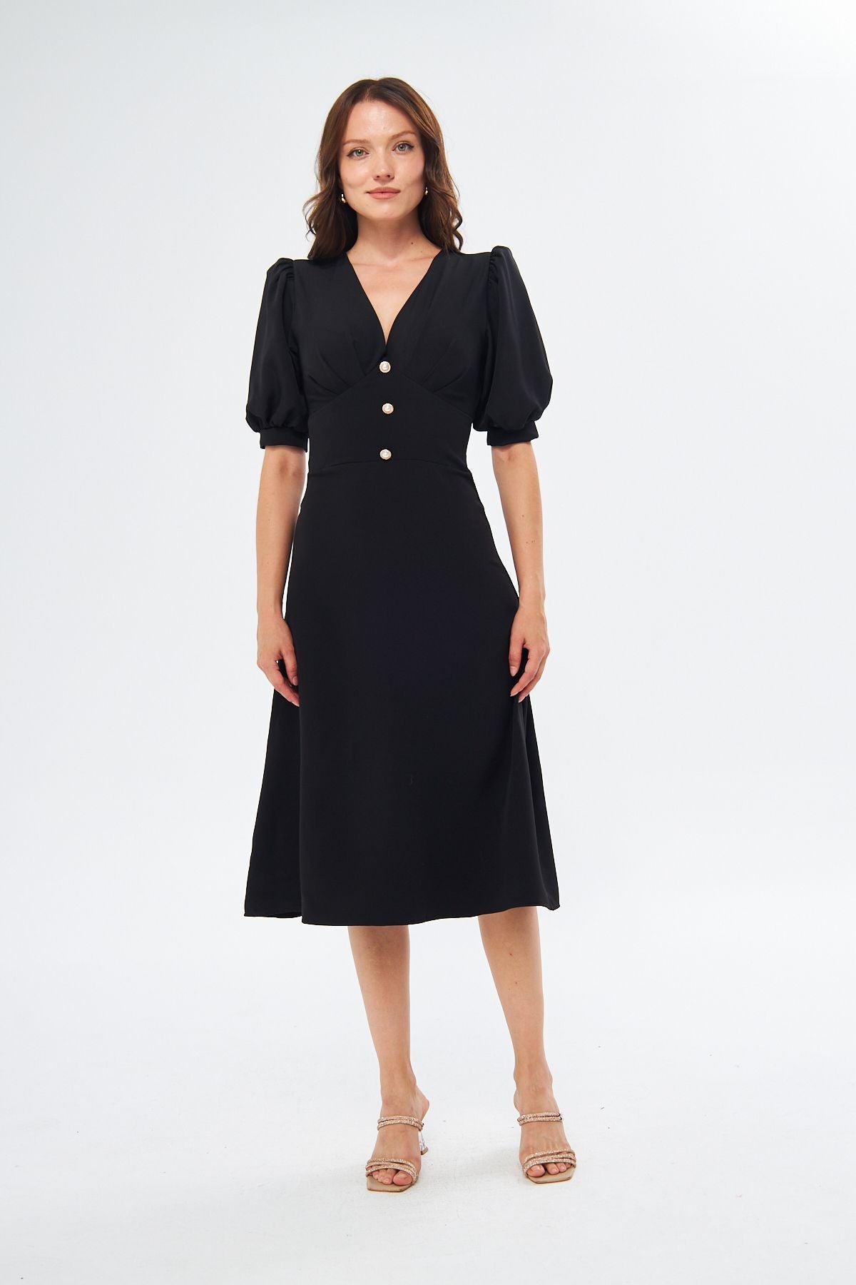 Midikleid mit Blumenmuster und V-Ausschnitt