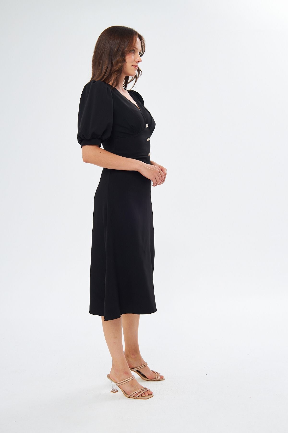 Midikleid mit Blumenmuster und V-Ausschnitt