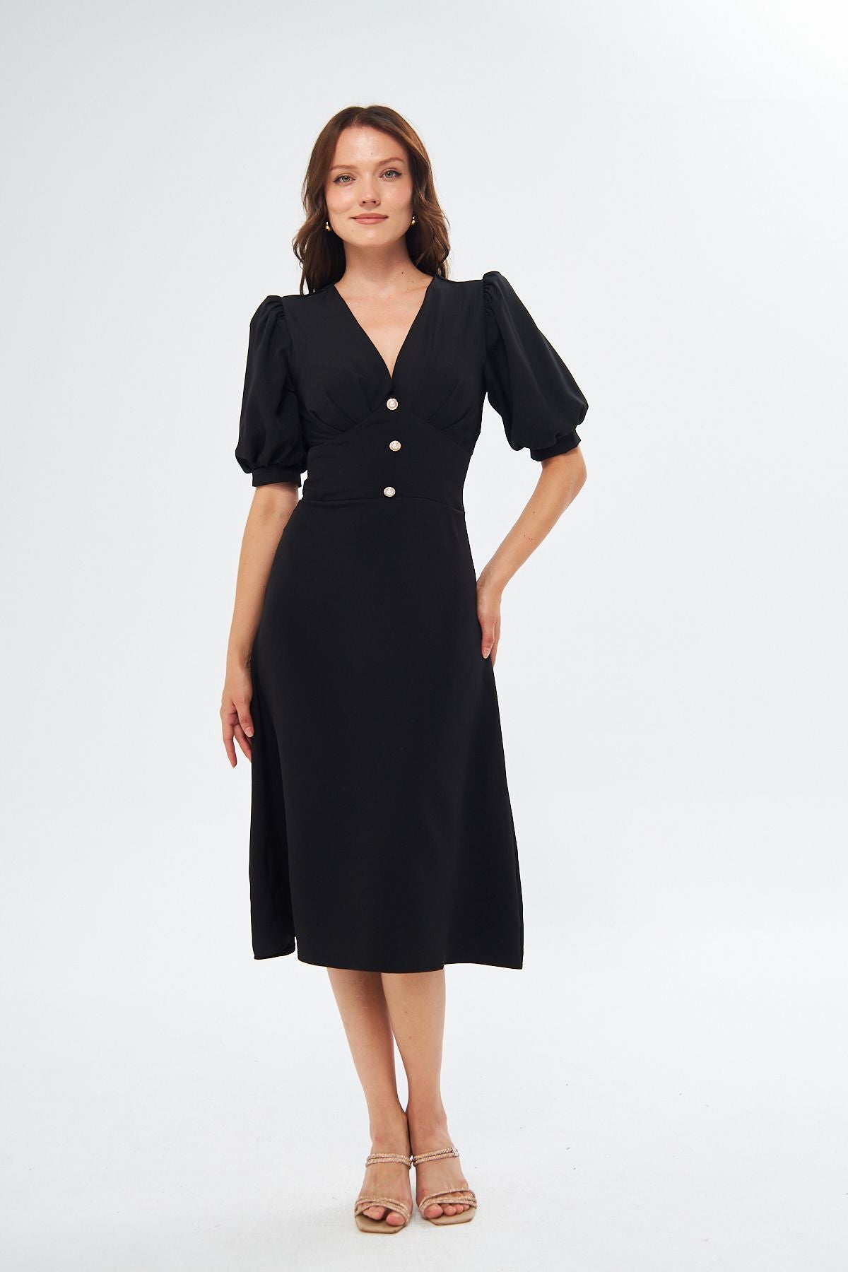 Midikleid mit Blumenmuster und V-Ausschnitt