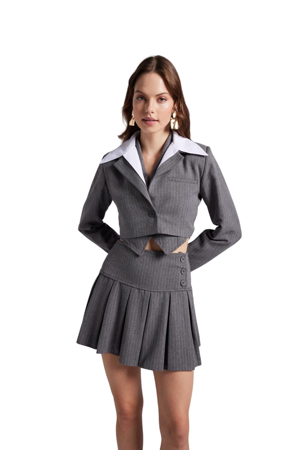 Gestreifter Blazer mit abnehmbarem Kragen