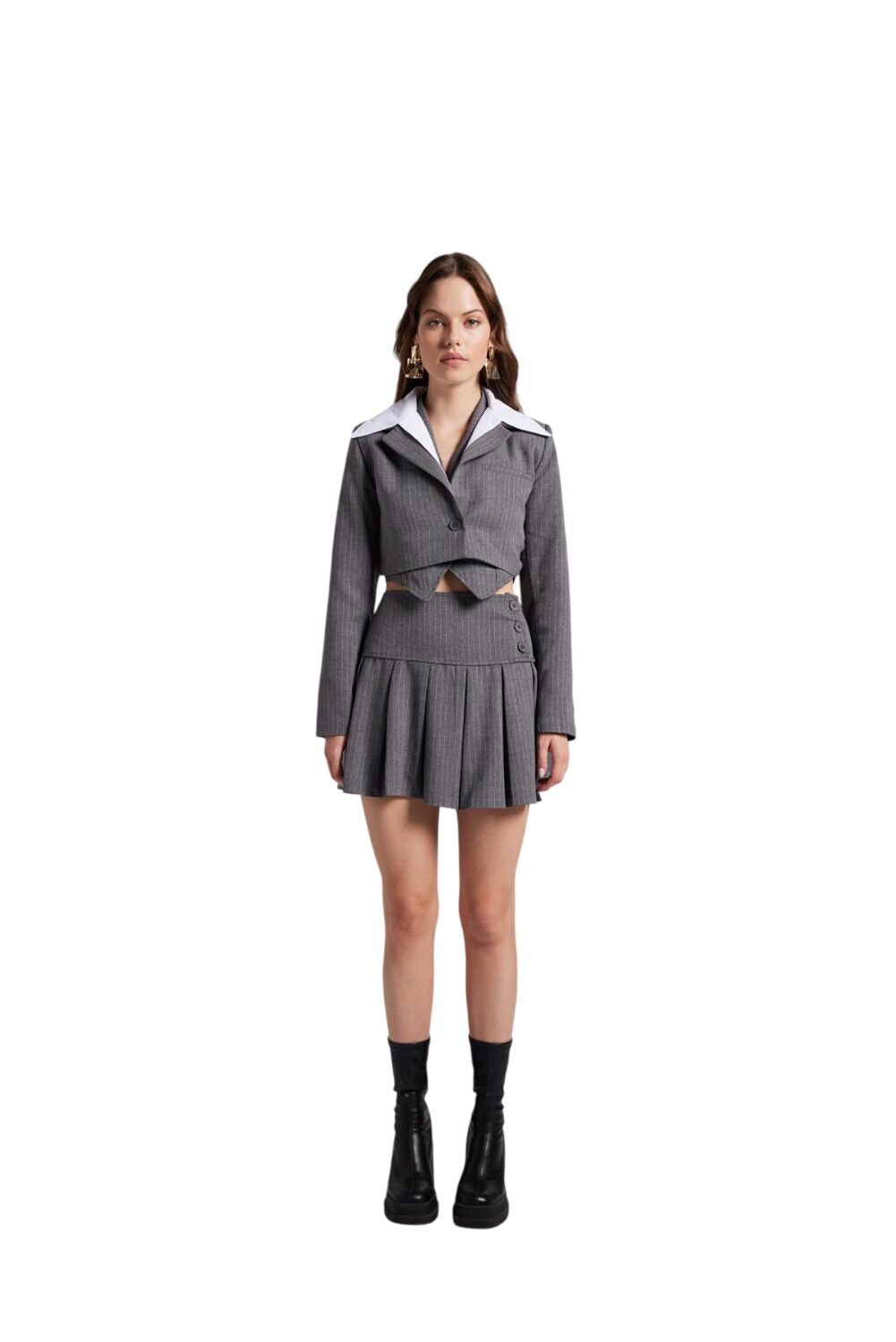 Gestreifter Blazer mit abnehmbarem Kragen