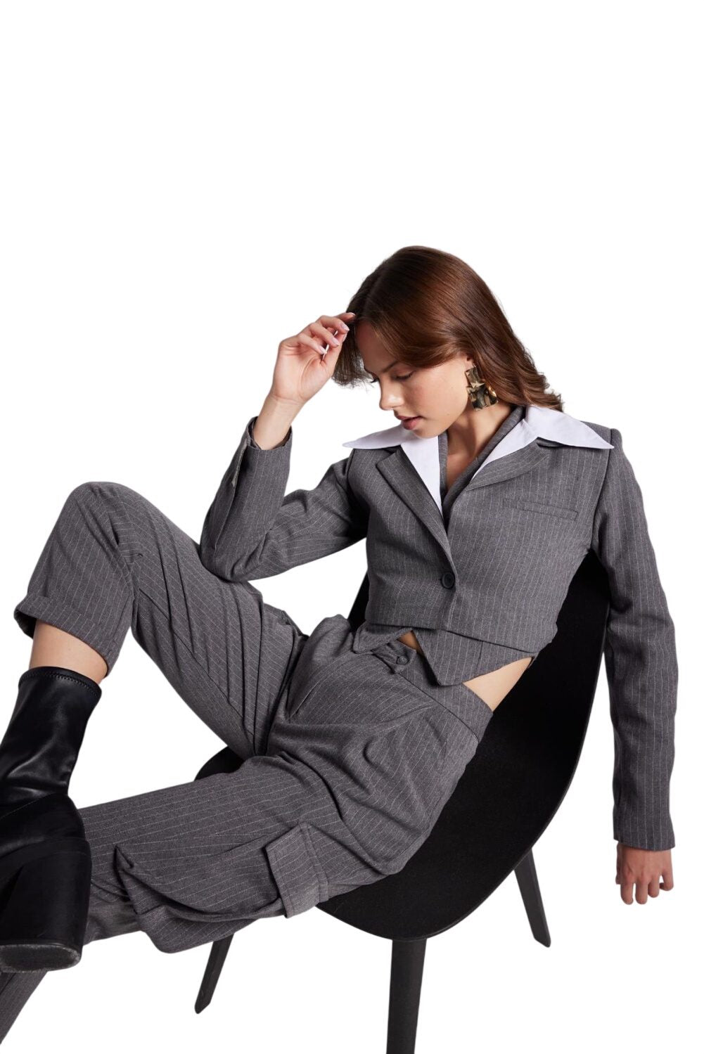 Gestreifter Blazer mit abnehmbarem Kragen