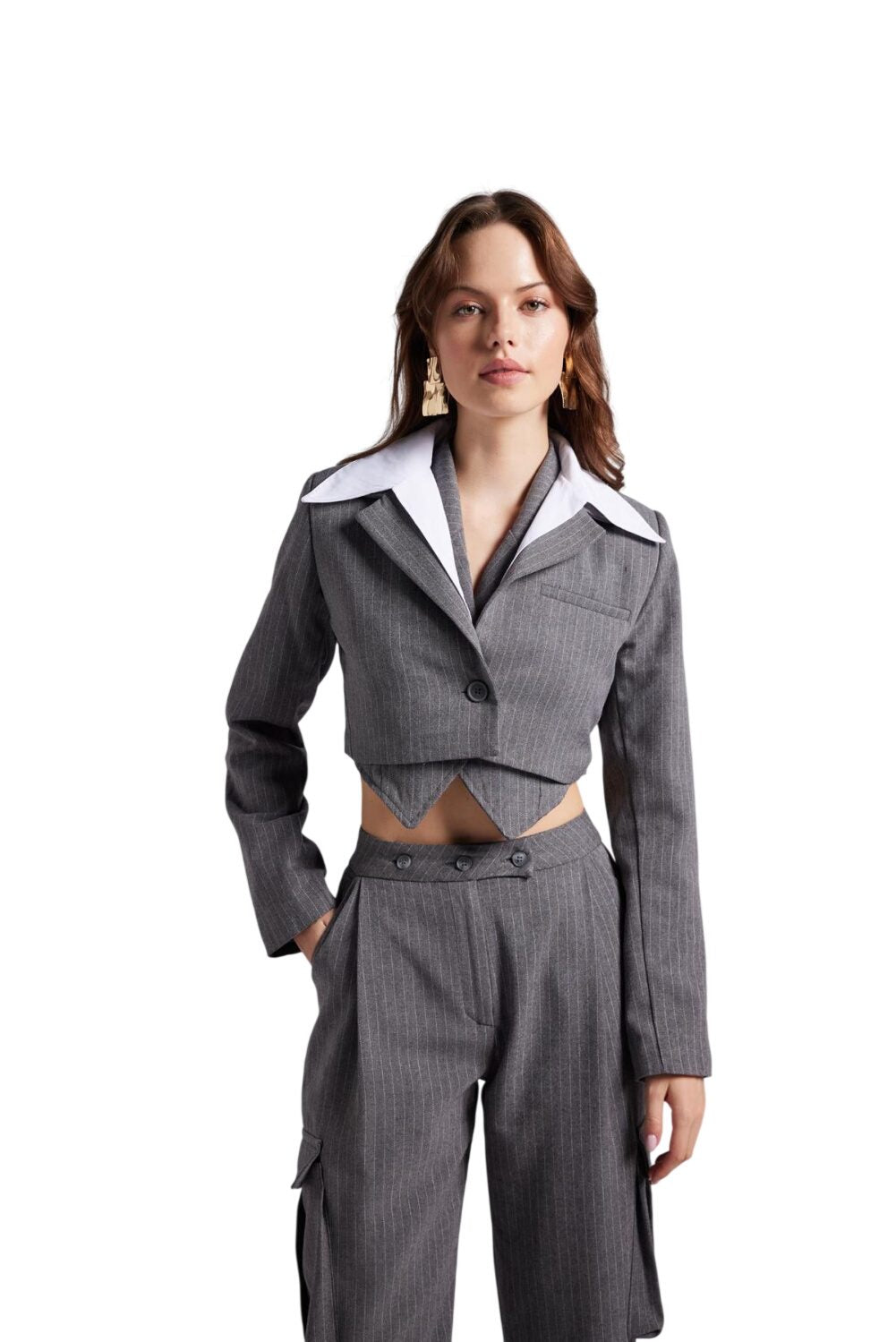 Gestreifter Blazer mit abnehmbarem Kragen