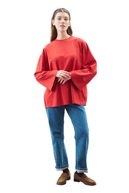 T-Shirt mit Druckknöpfen und verstellbarer Länge, schwarz