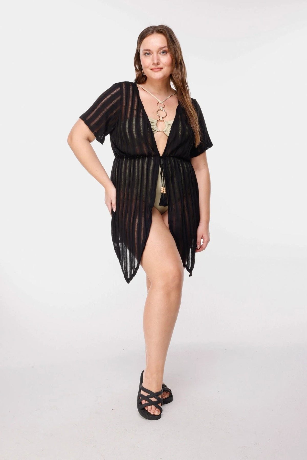 Gestreifter, transparenter Kimono