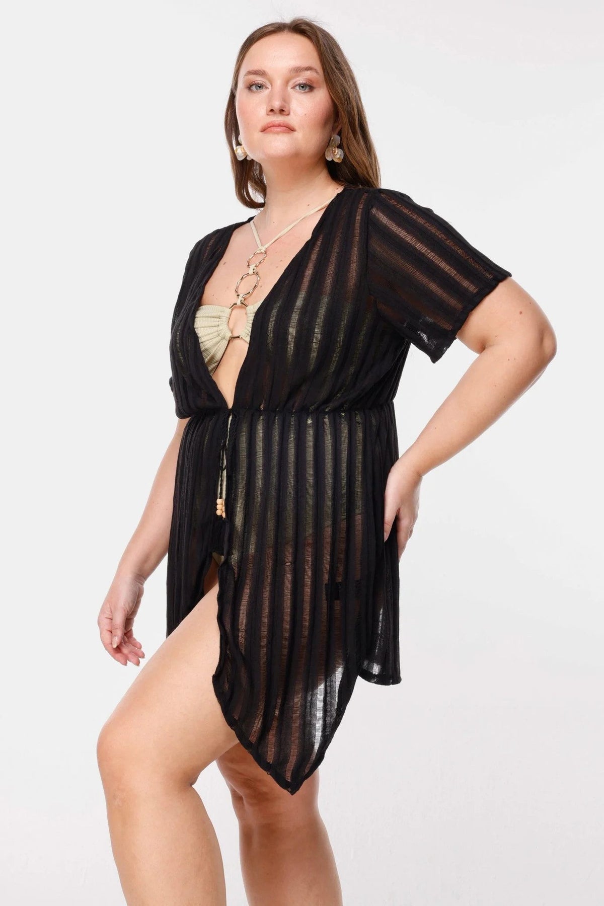 Gestreifter, transparenter Kimono