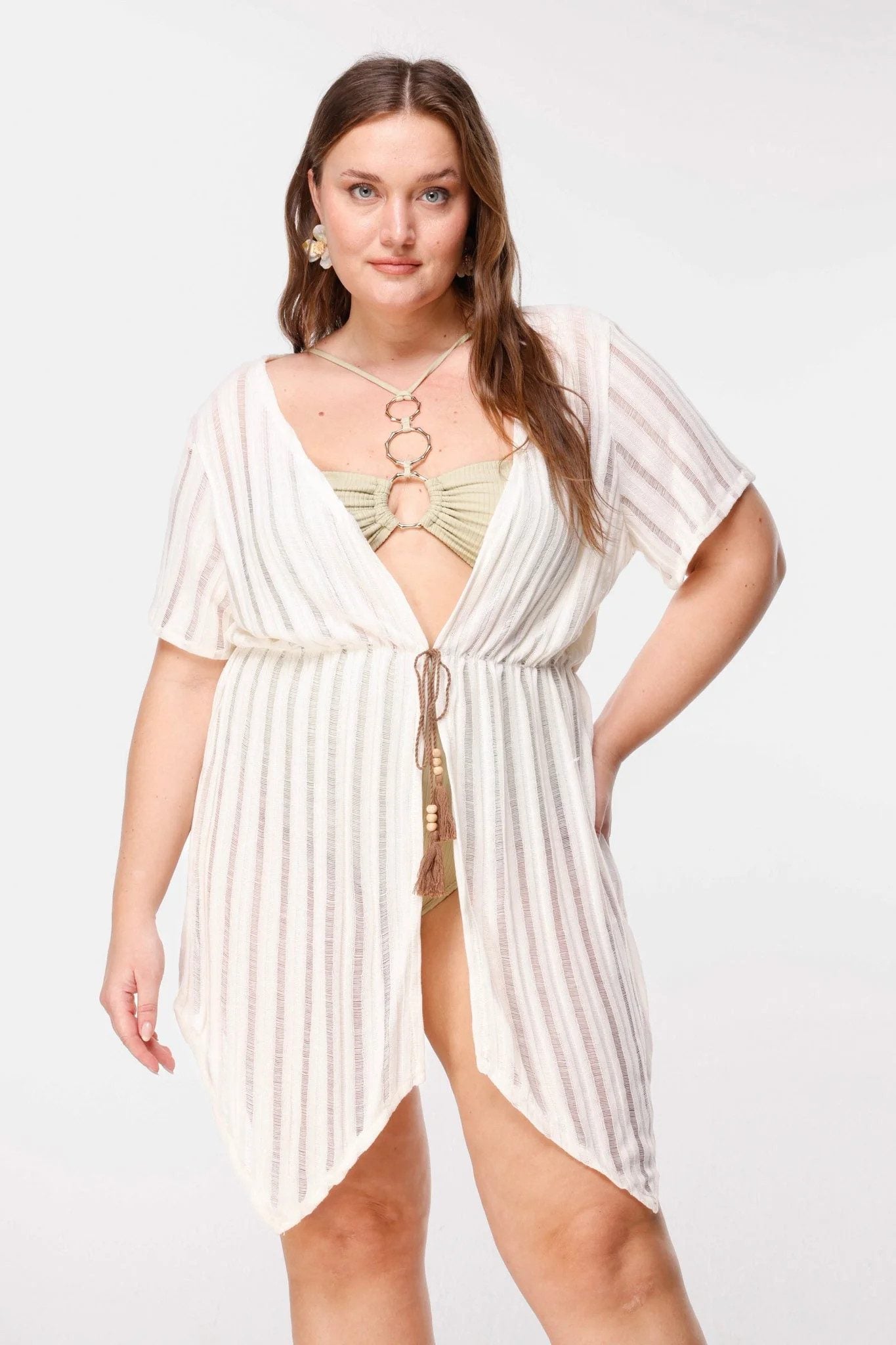 Gestreifter, transparenter Kimono