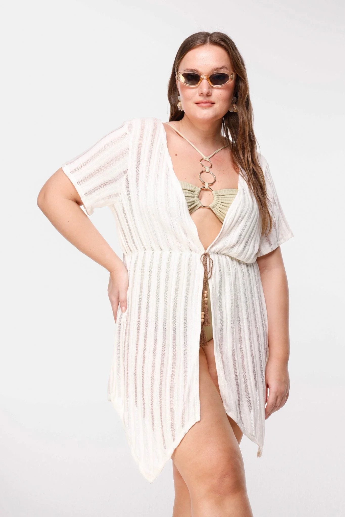 Gestreifter, transparenter Kimono