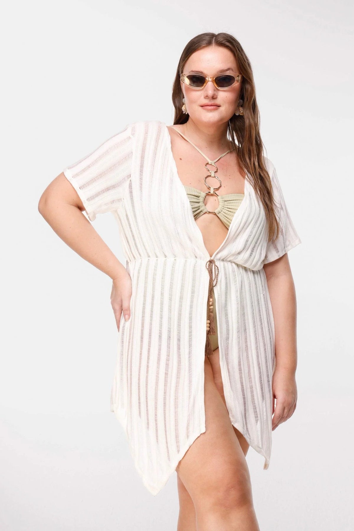 Gestreifter, transparenter Kimono
