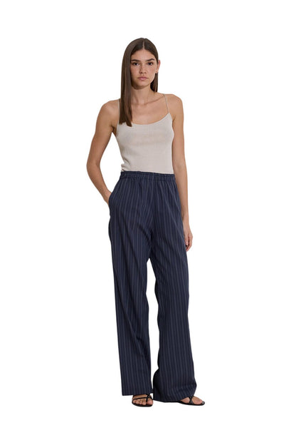 Gestreifte beige Hose mit elastischem Bund
