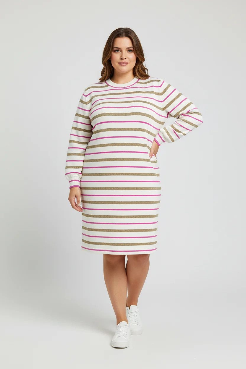Gestreiftes Kleid mit Rundhalsausschnitt und langen Ärmeln