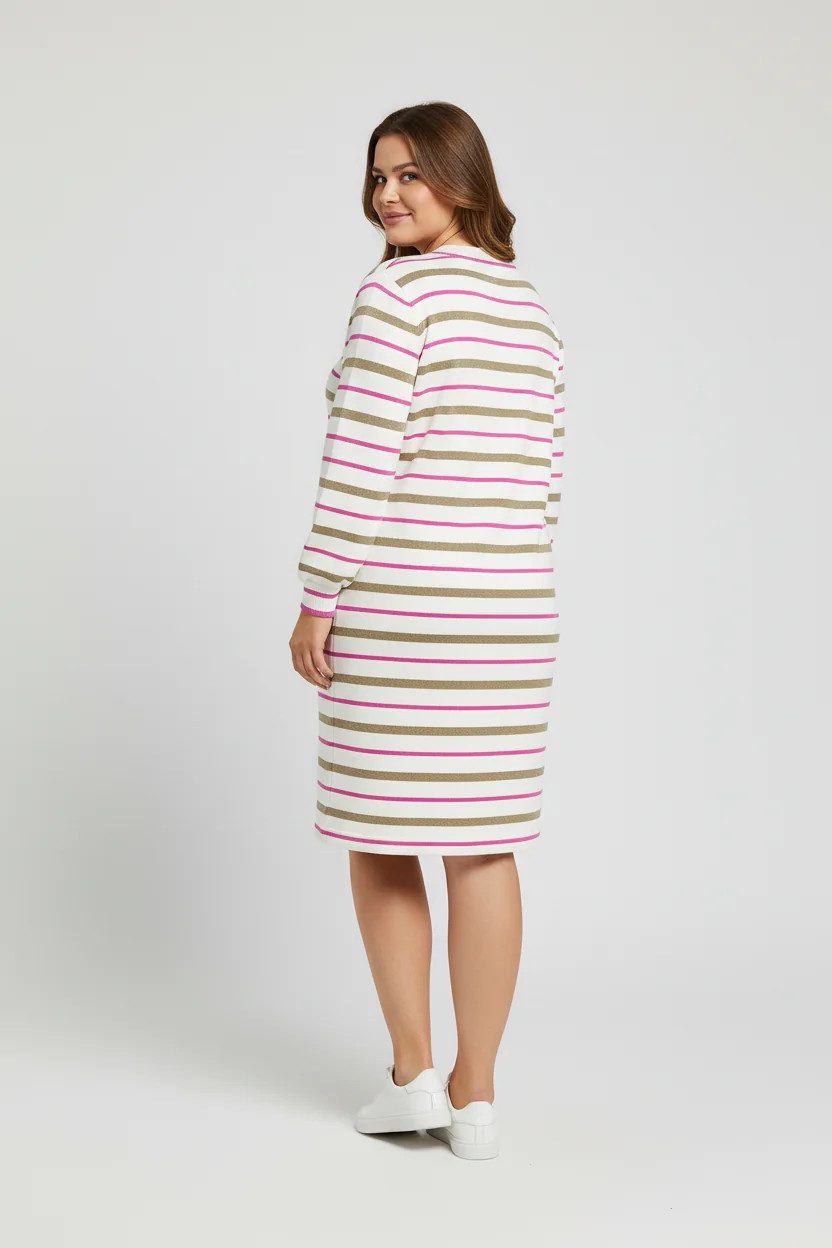 Gestreiftes Kleid mit Rundhalsausschnitt und langen Ärmeln