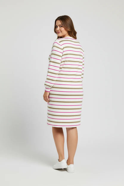 Gestreiftes Kleid mit Rundhalsausschnitt und langen Ärmeln