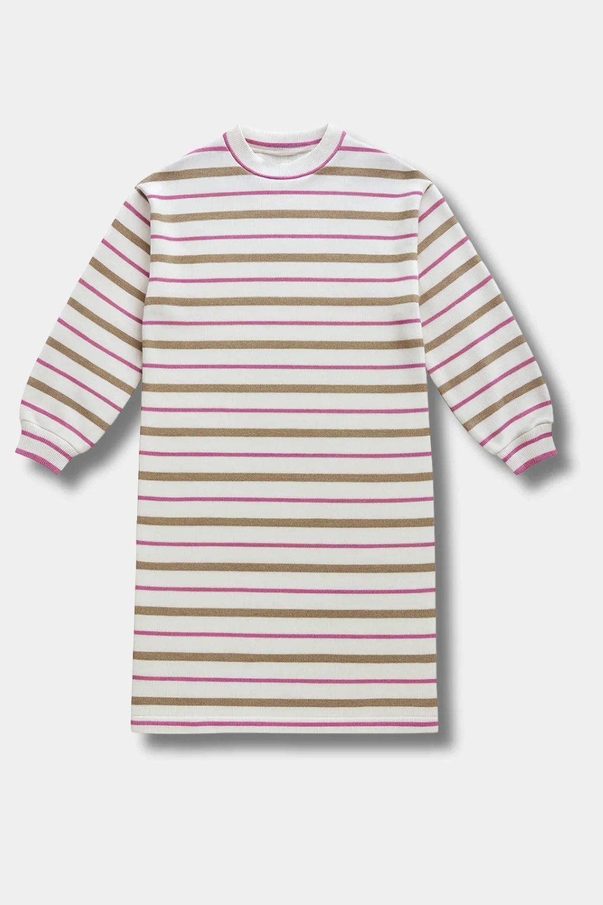 Gestreiftes Kleid mit Rundhalsausschnitt und langen Ärmeln