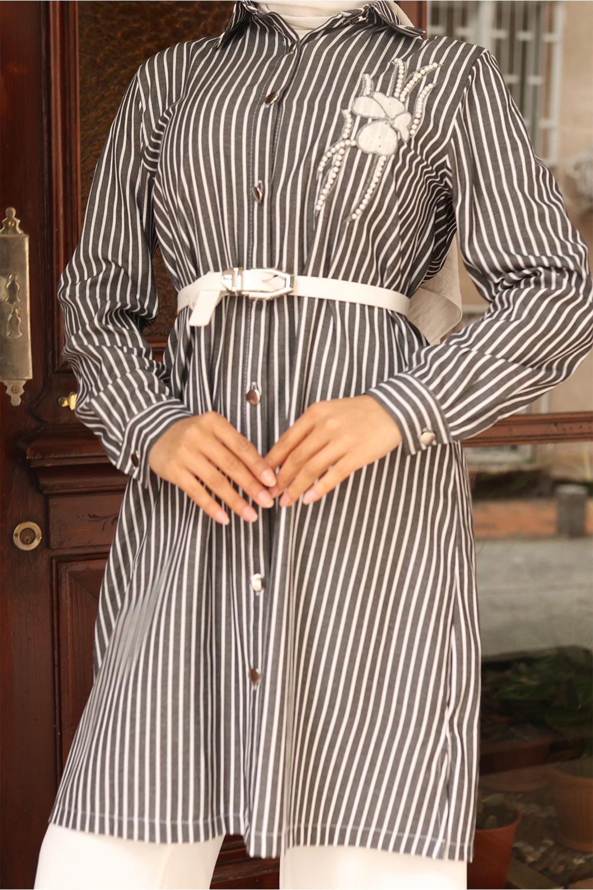 Gestreiftes Besticktes Set Schwarz 19261
