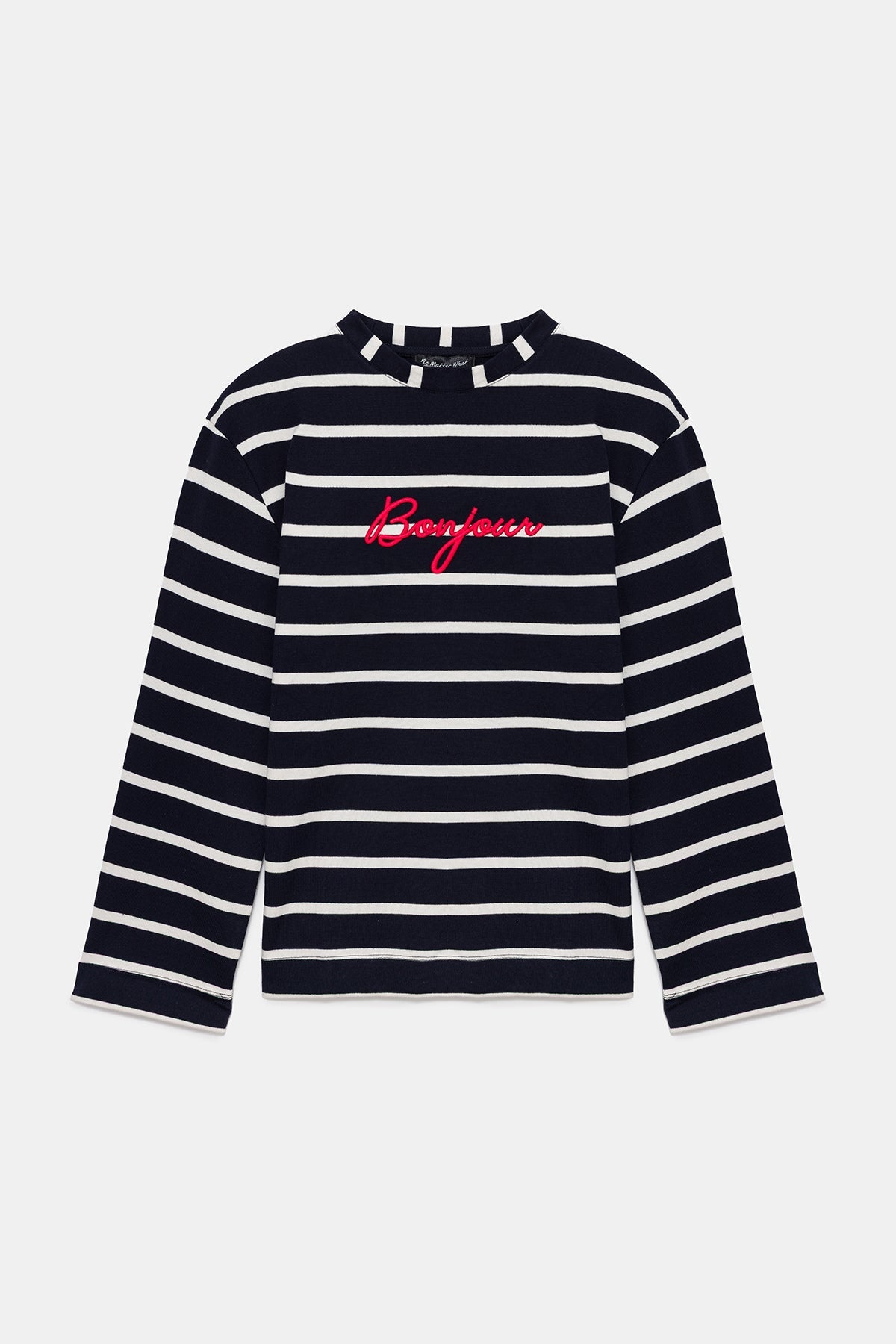 Gestreiftes Sweatshirt mit bestickter Vorderseite und gepolsterten Schultern