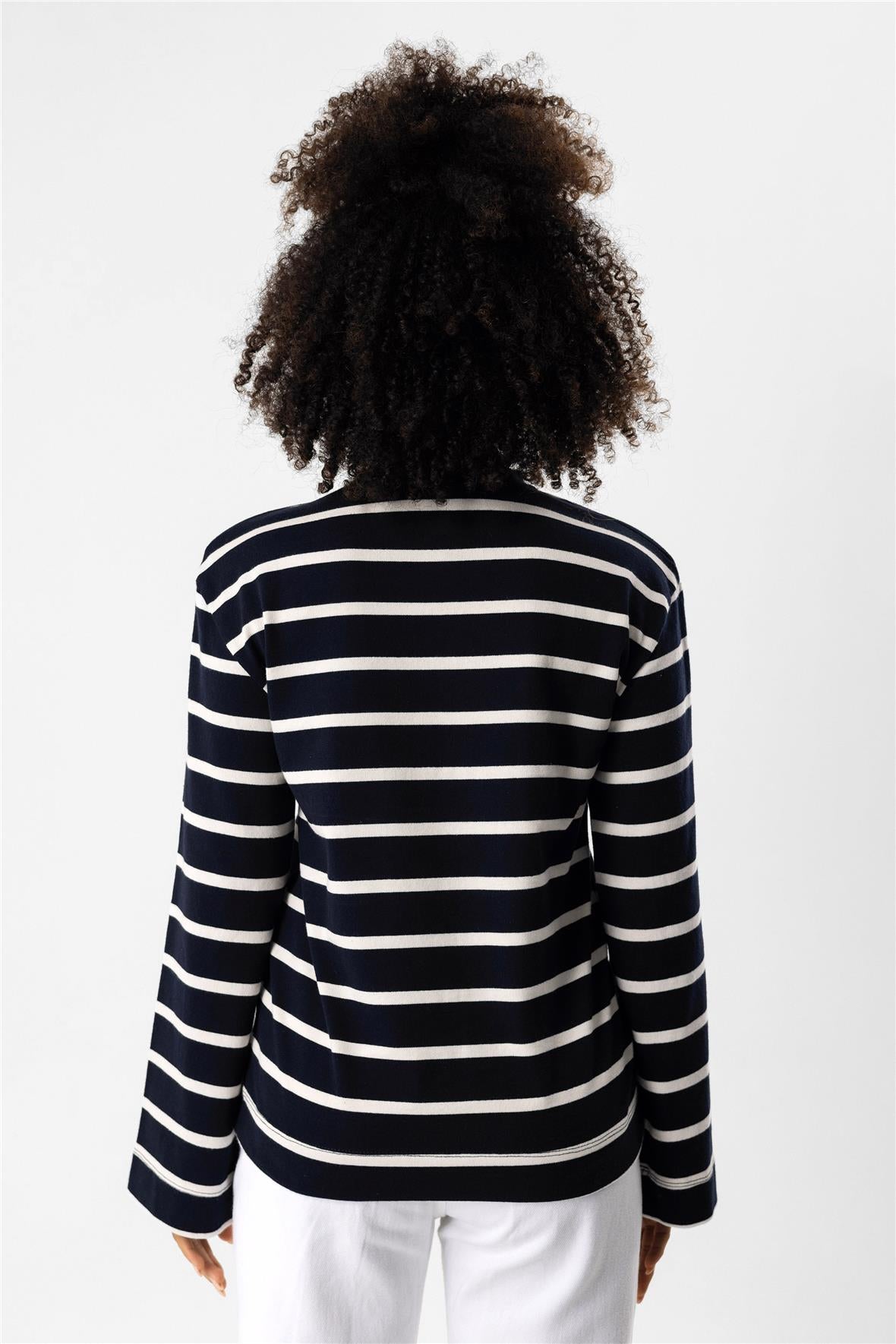 Gestreiftes Sweatshirt mit bestickter Vorderseite und gepolsterten Schultern