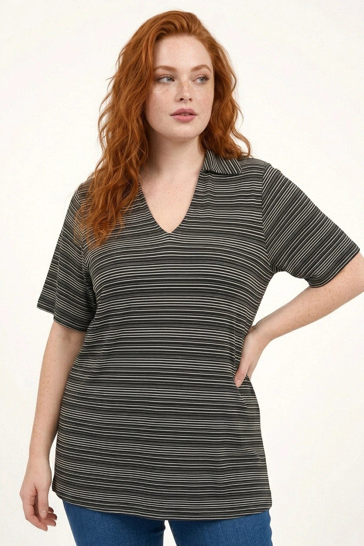 Gestreifte Poloshirt-Bluse