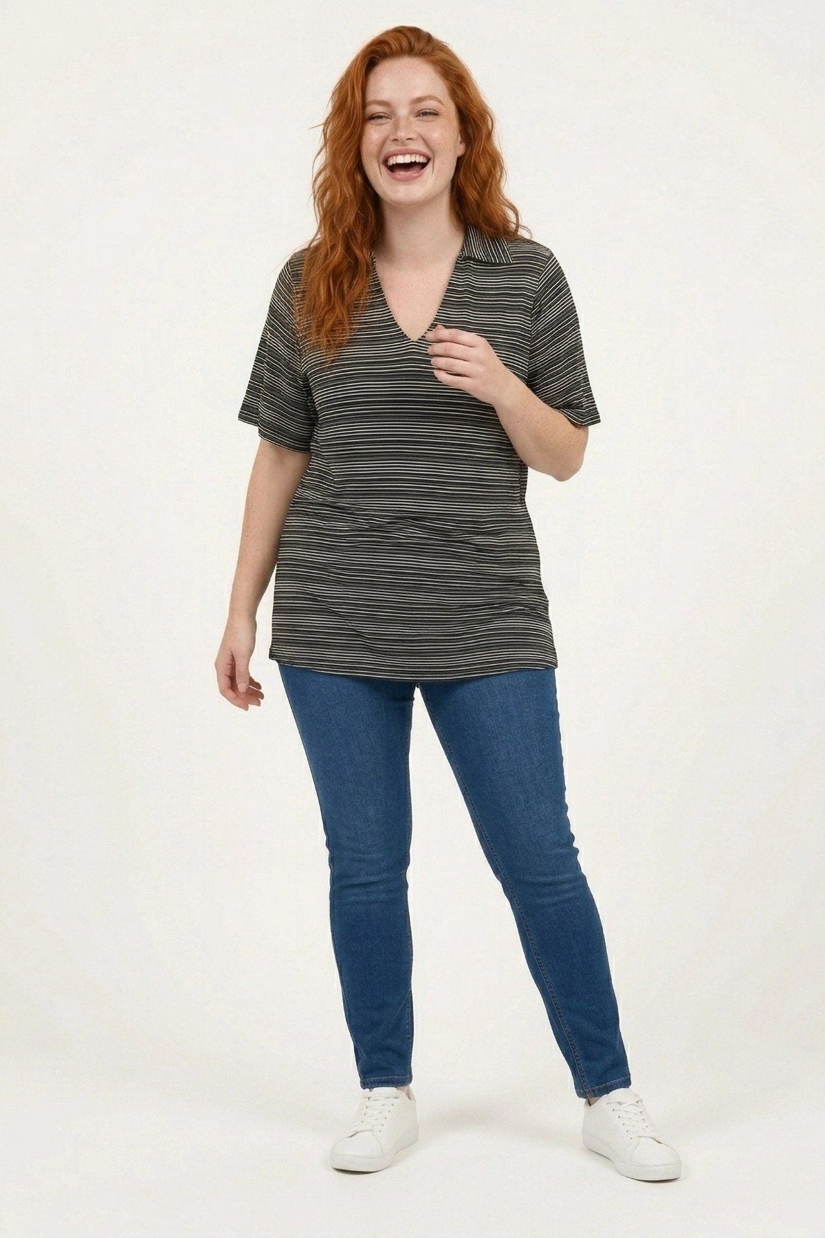 Gestreifte Poloshirt-Bluse