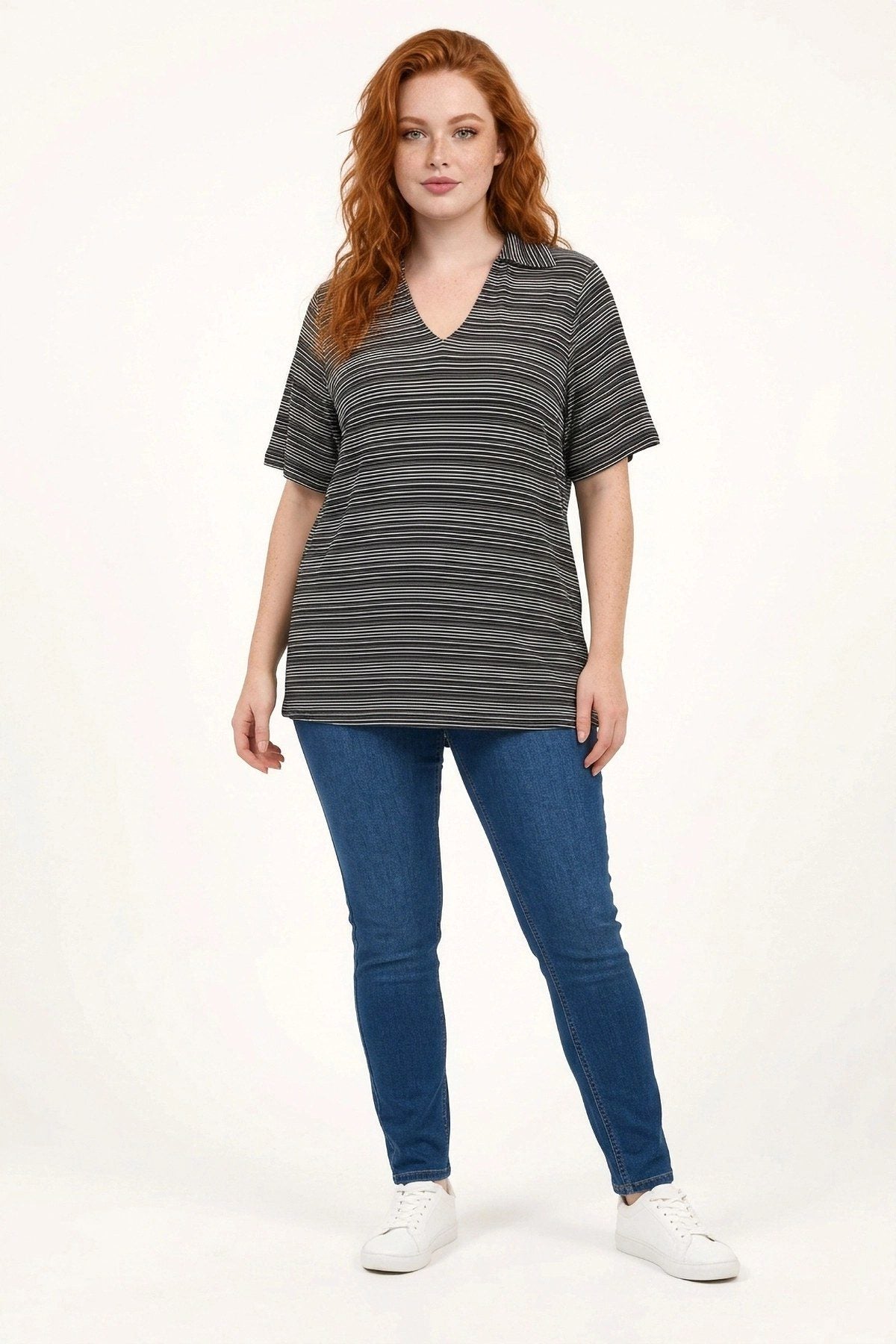 Gestreifte Poloshirt-Bluse