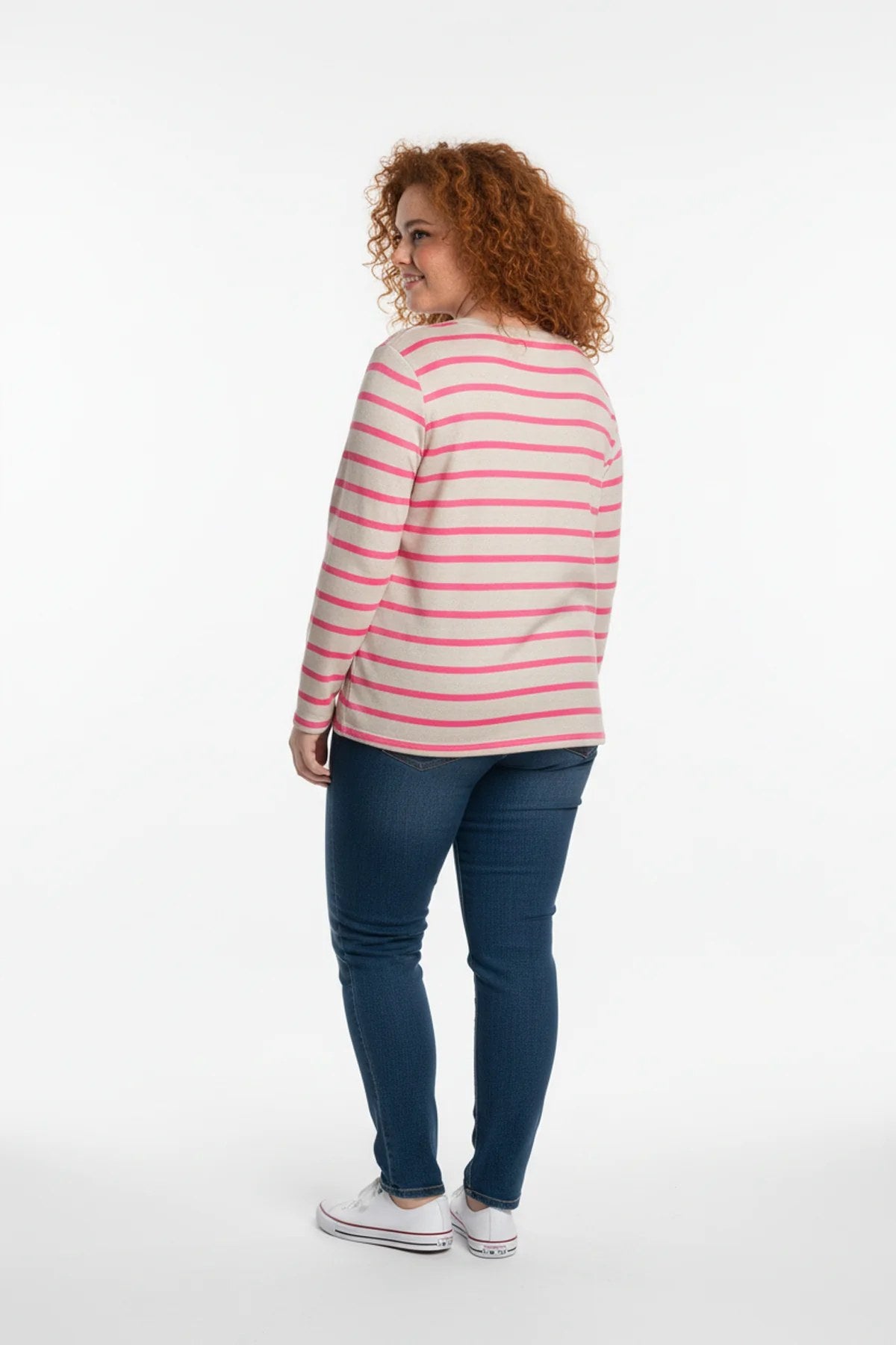 Gestreifte V-Ausschnitt Bluse langarm