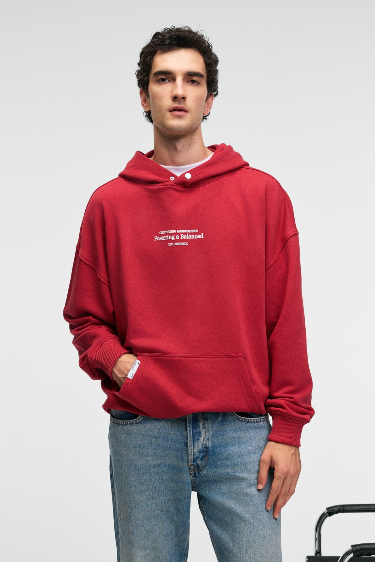 GRIMELANGE CLAY Herren Baumwoll Kapuzenpullover Rot
