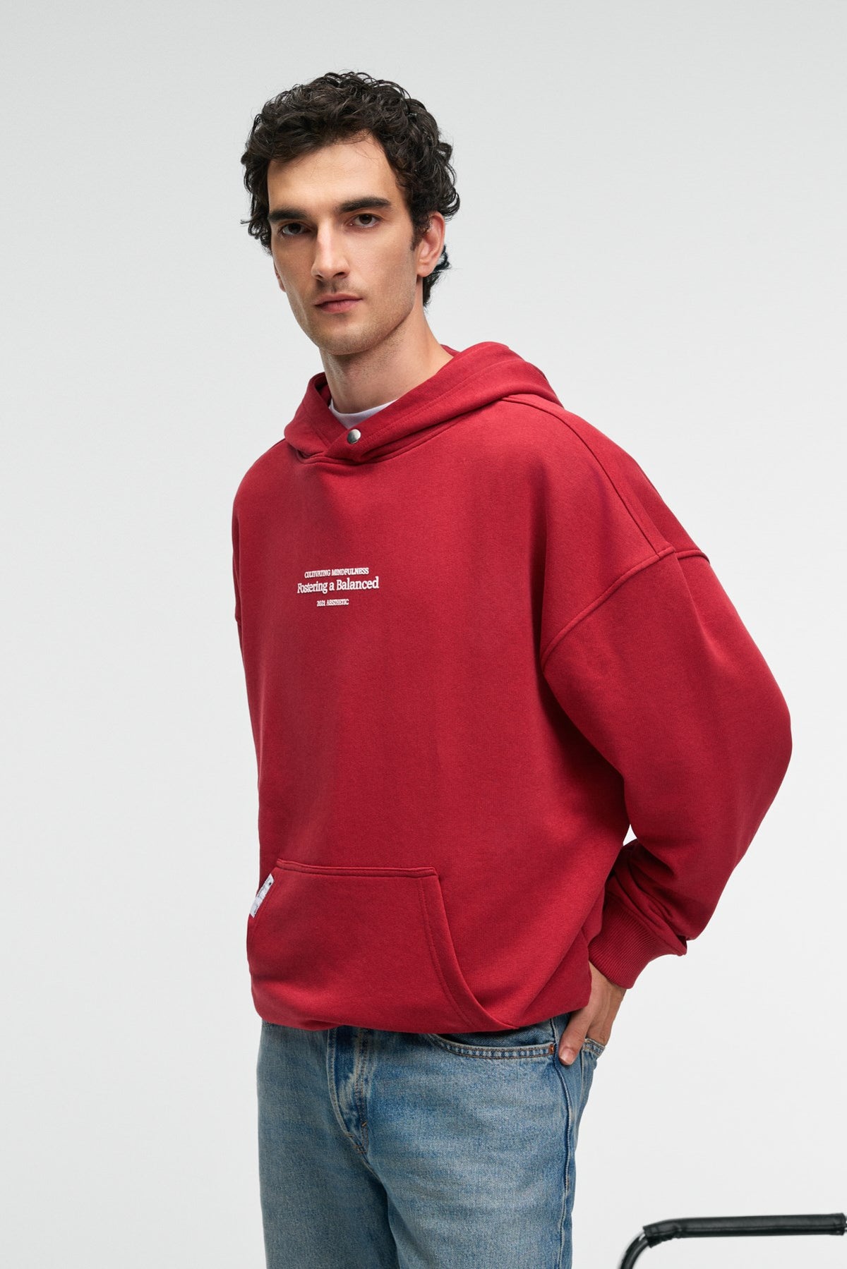 GRIMELANGE CLAY Herren Baumwoll Kapuzenpullover Rot